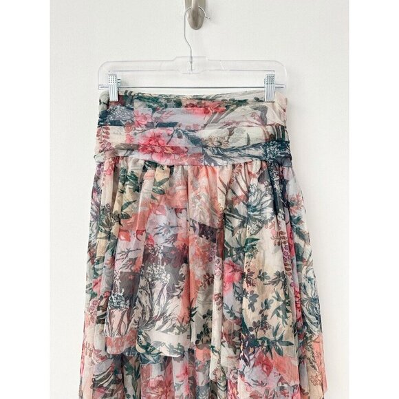 NWT Anthropologie High-Low Tulle Maxi Skirt 14 Floral Mesh Pink Green $160 - Picture 3 of 7